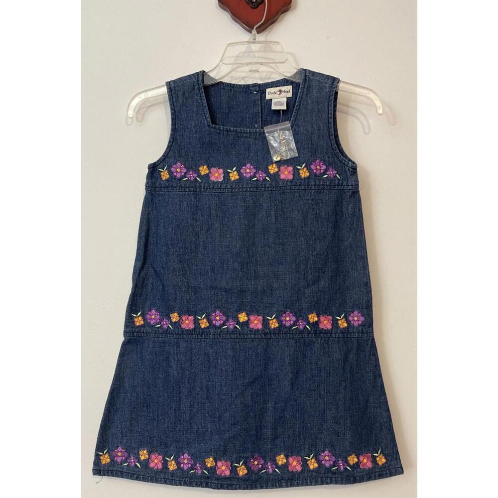 Vintage Girls Duck Head Size 6x Embroidered Floral Cotton Denim Dress NEW! A6336